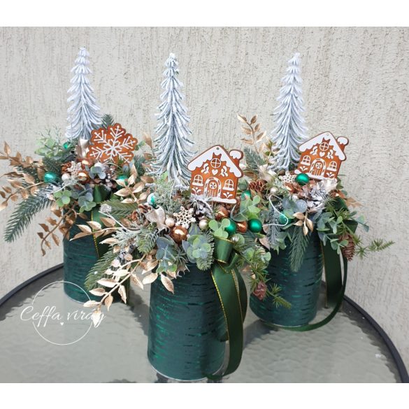 Zöld-arany vibráló mini asztaldíszek